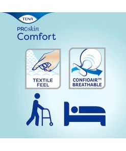 Light Blue Background showing Features of Tena Pro Skin Comfort