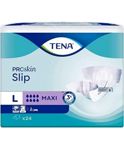 Image of a pack of TENA adult diapers with a blue and white design. The text on the packaging includes 